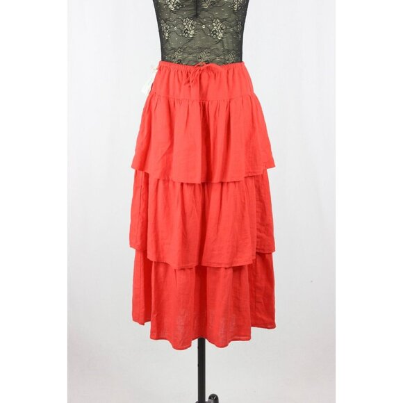 NWT Aritzia WILFRED Century Maraschino Red Linen Tiered Midi Skirt, Size XS - Picture 2 of 16